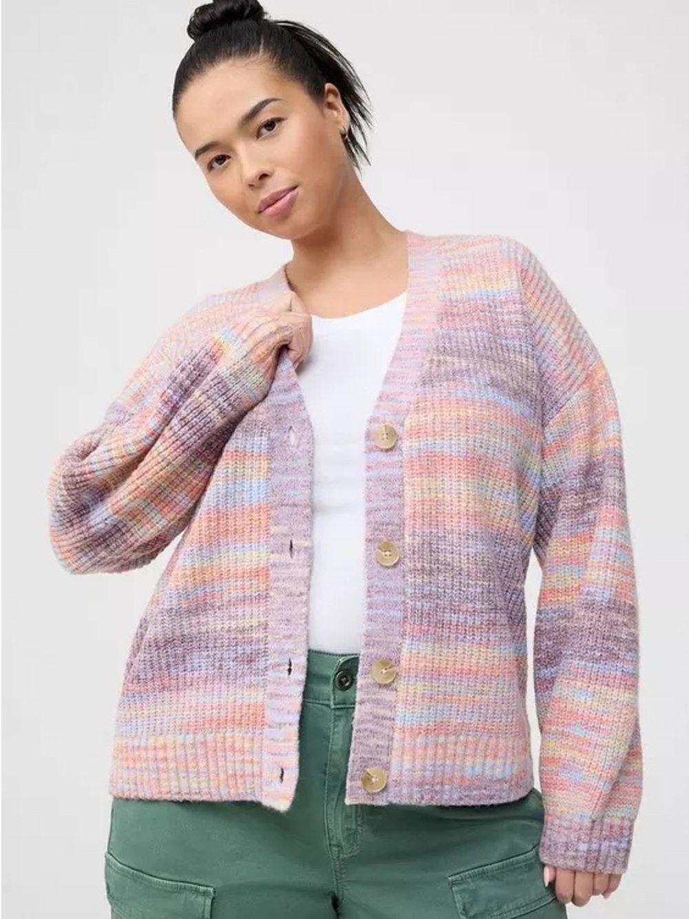 Torrid Multicolor Striped V-Neck Button Cardigan Sweater